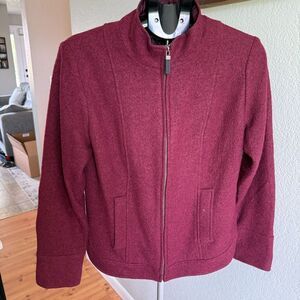 Della Spiga Italy Boiled Wool Zip Up Moto Long Sleeve Jacket Coat Womens Large